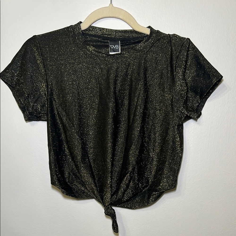 VYB Vicious Young Babes Shimmer Black Swim Crop Tie-Front T-Shirt